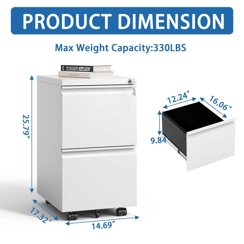 Metal Drawer Mobile File Cabinet With Lock For Home Office Organizer