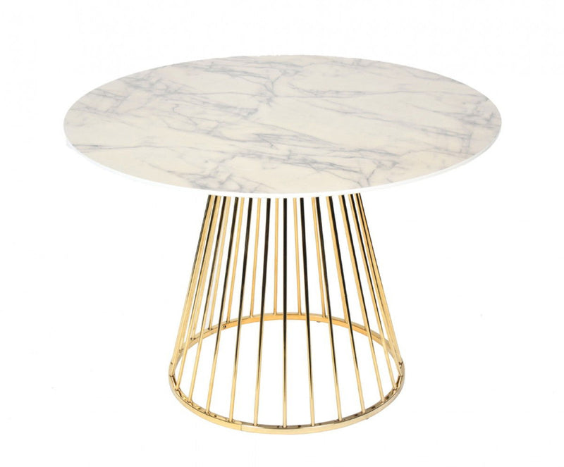 43" Rounded Stainless Steel Pedestal Base Dining Table - Gold / White