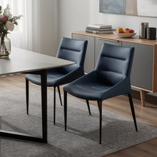 Load image into Gallery viewer, Faux Leather Metal Dining Side Chairs (Set of 2) - Navy Blue / Black
