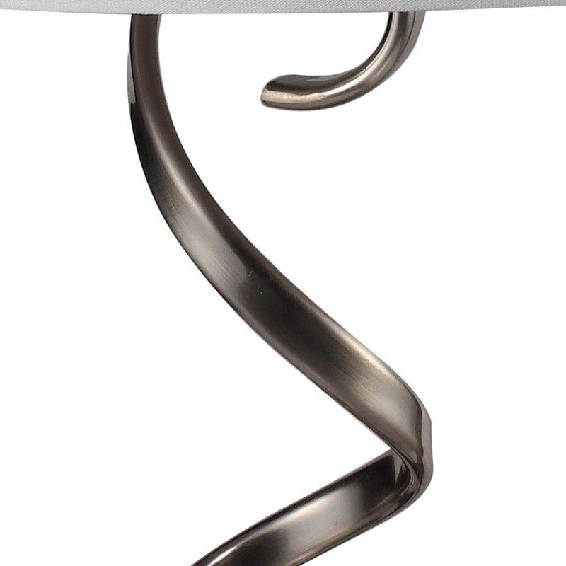 Metal Bedside Table Lamp With White Empire Shade - Silver