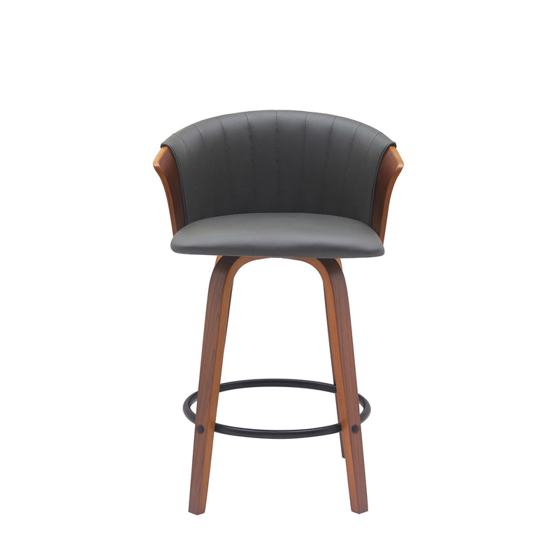 26" Faux Leather With Solid Wood Swivel Counter Height Bar Chair - Gray And Wood Brown