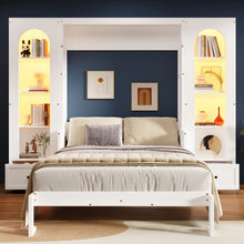 Load image into Gallery viewer, French Style Murphy Platform Bed With Shelf, Side Cabinets, Drawers And LED
