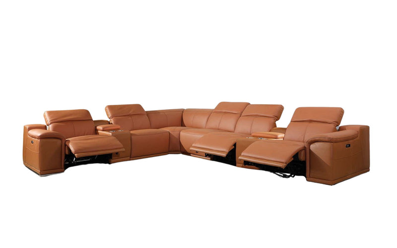 Italian Leather Power Reclining 8Piece Corner Sectional With Console - Camel