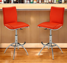 Load image into Gallery viewer, Faux Leather And Metal Low Back Adjustable Height Bar Chairs (Set of 2) - Red And Silver
