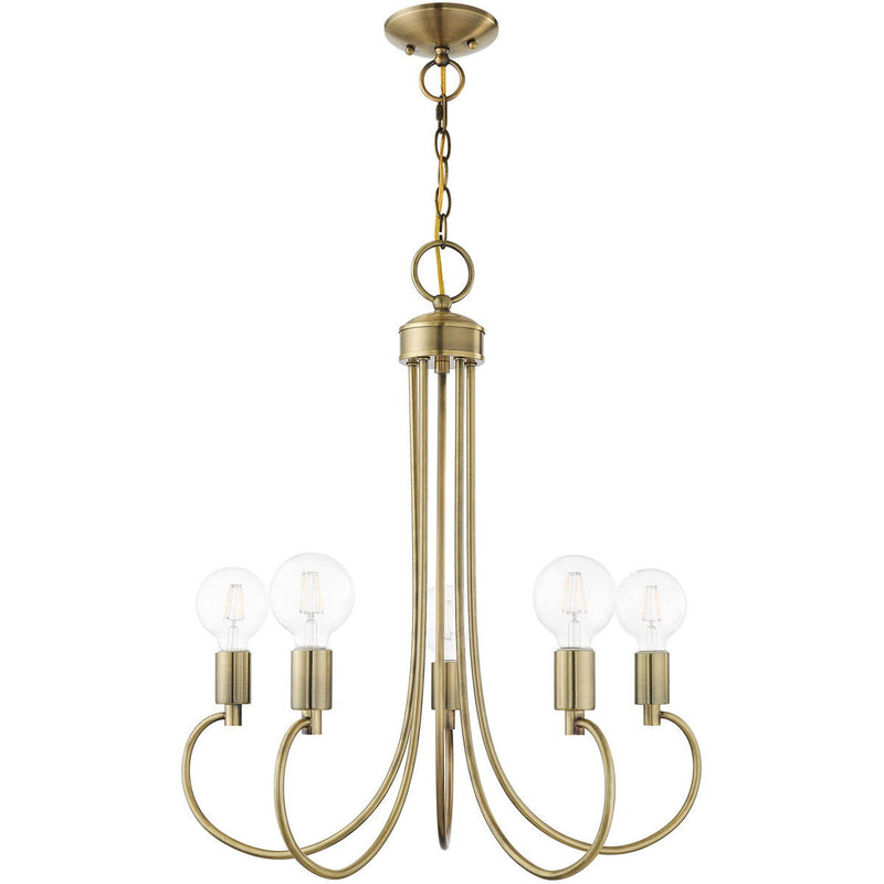 26" Five Light Dimmable Chandelier With Shades - Antiqued Brass