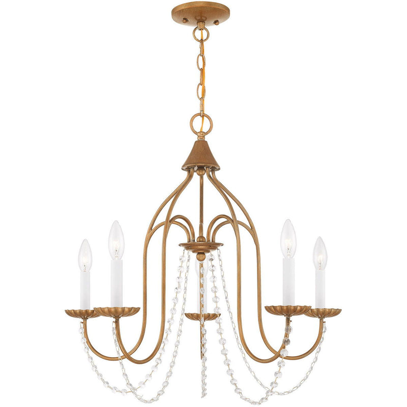 Five Light Dimmable Chandelier With Shades - Antiqued Gold
