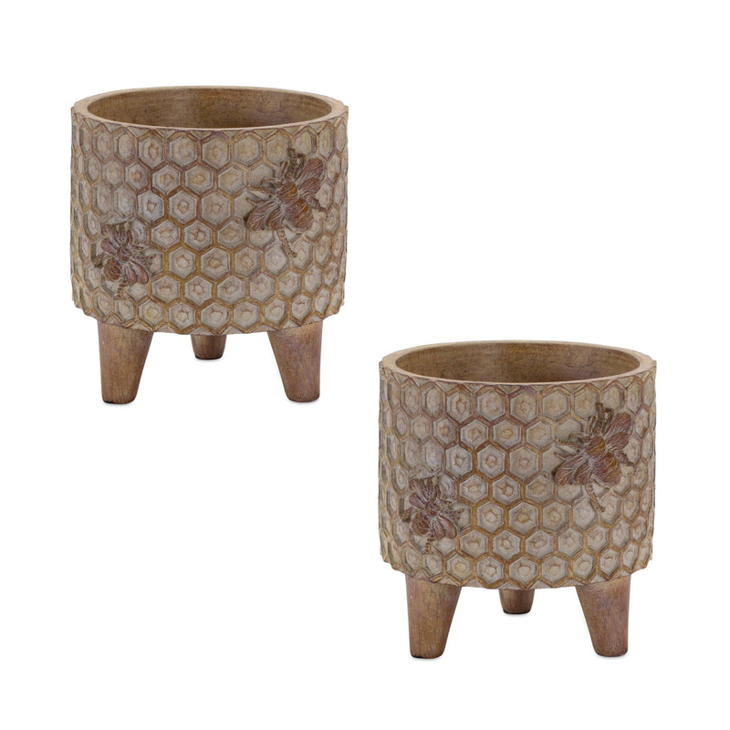 Poly Bumble Bee Pot Planters (Set of 2) - Brown