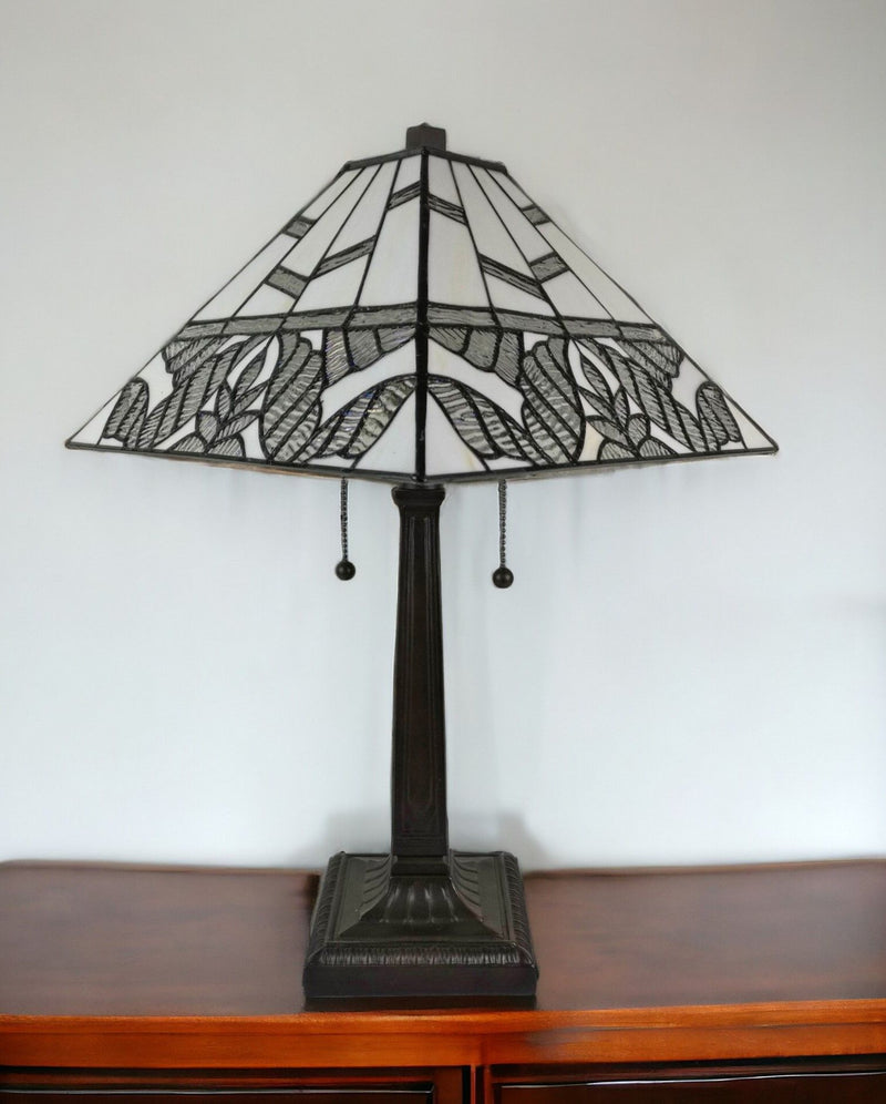 22" Metal Two-Light Candlestick Table Lamp With White Shade - Dark Brown