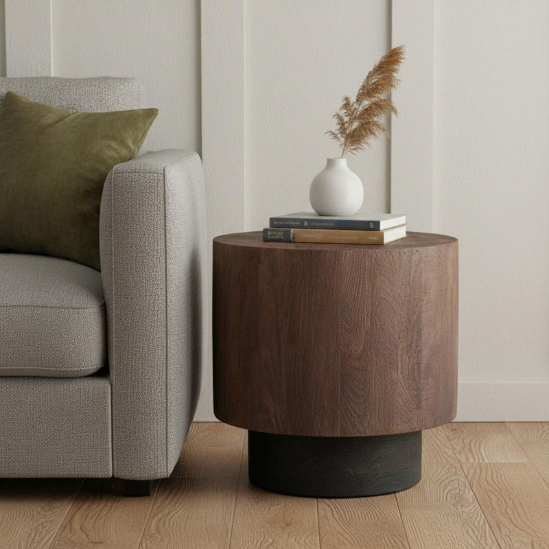 Solid Wood Round Pedestal End Table (723200) - Brown