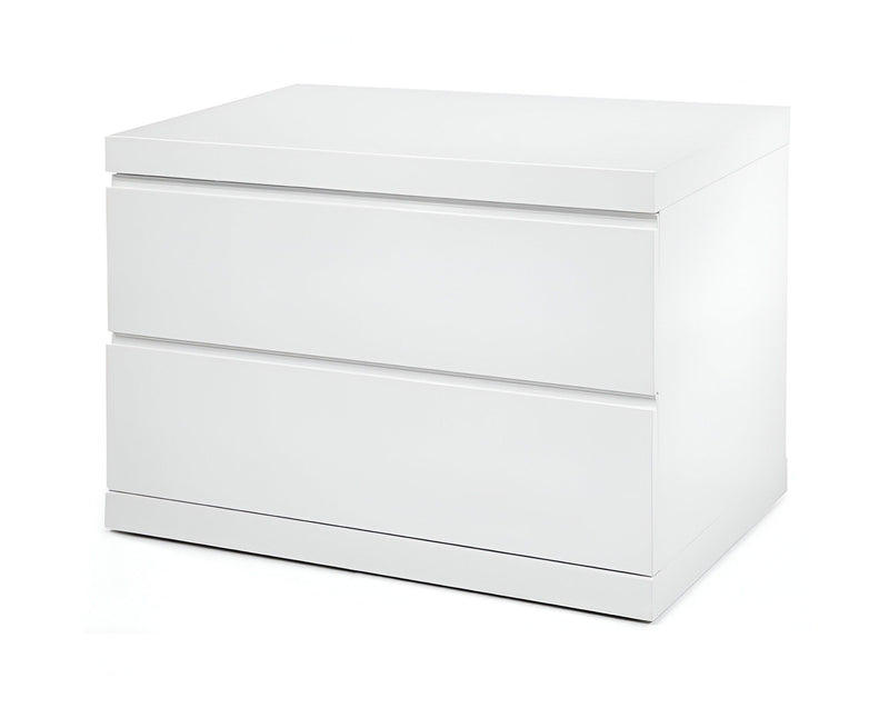 Two Drawer Glossy Finish Nightstand - White
