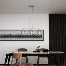 Load image into Gallery viewer, Kitchen Island Three Light Metal Transparent Glass Dimmable Chandelier With Shades - Nickel
