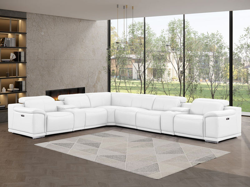 Leather Modular L Shaped Eight Piece Corner Sectional With Console - White