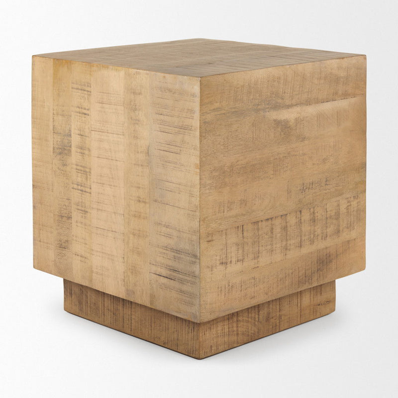 Square Block End Table - Light Brown
