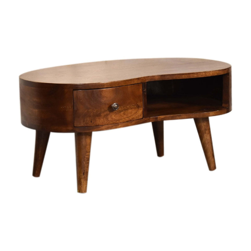 28" Solid Wood Free Form Coffee Table With Drawer Shelf - Chestnut