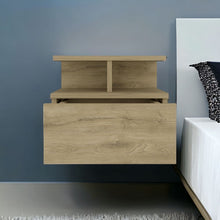 Load image into Gallery viewer, 12" One Drawer Faux Wood Floating Nightstand - Light Brown
