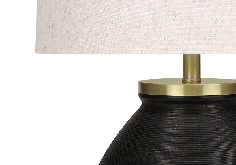 Concrete Round Table Lamp With Ivory Drum Shade - Black And Gold