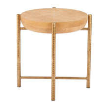 Load image into Gallery viewer, 22" Wood And Stainless Steel Round End Table - Natural And Gold
