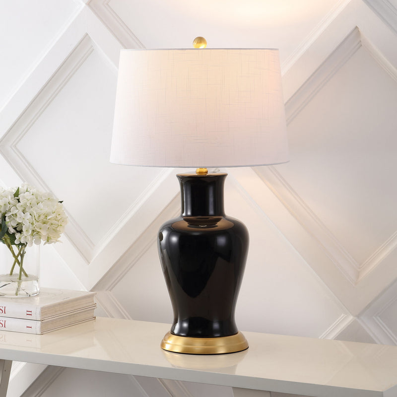 29" Urn Table Lamp With Drum Shade - Black / Gold
