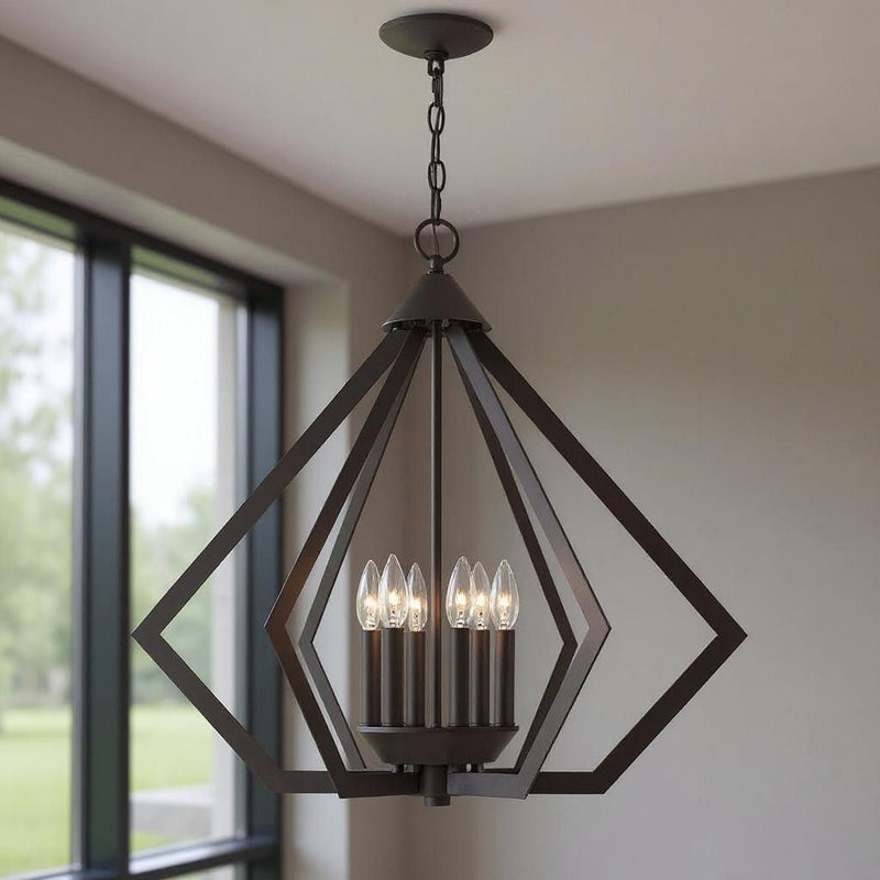 25" Six-Light Dimmable Chandelier With Shades - Bronze