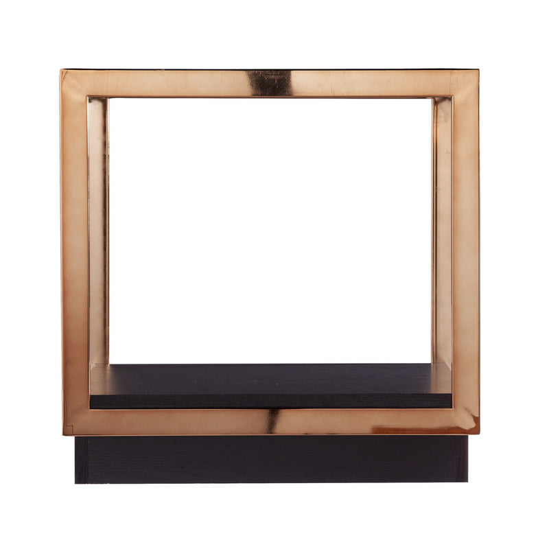 Glass Iron Square Block End Table With Shelf - Champagne