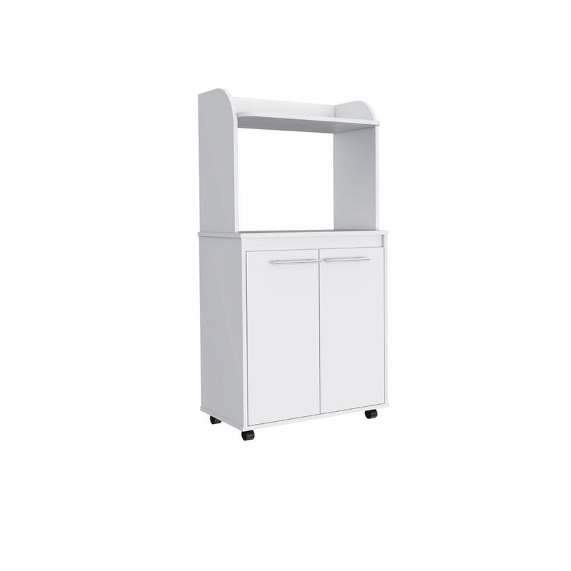 Wood Rolling Kitchen Cart With Storage - White