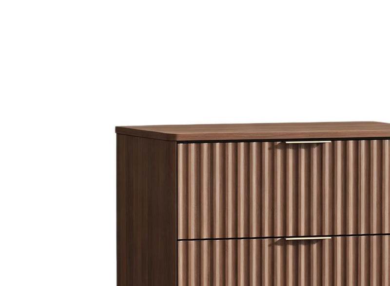 Wood Ribbed Texture Three Drawer Nightstand With USB - Brown