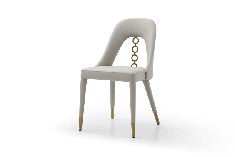 Faux Leather Stainless Steel Dining Side Chairs (Set of 2) - Gray / Gold