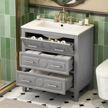 Load image into Gallery viewer, Retro Bathroom Vanity With Sink Combo, Free Standing Single Set With 3 Drawers
