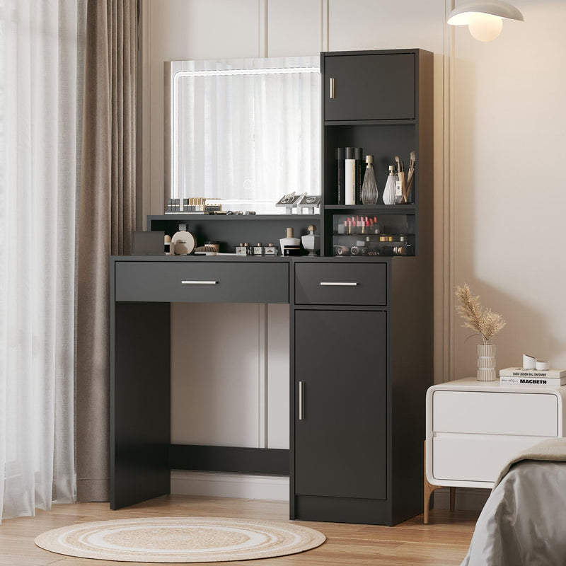 Wood Lighted Two Drawer Dresser - Black
