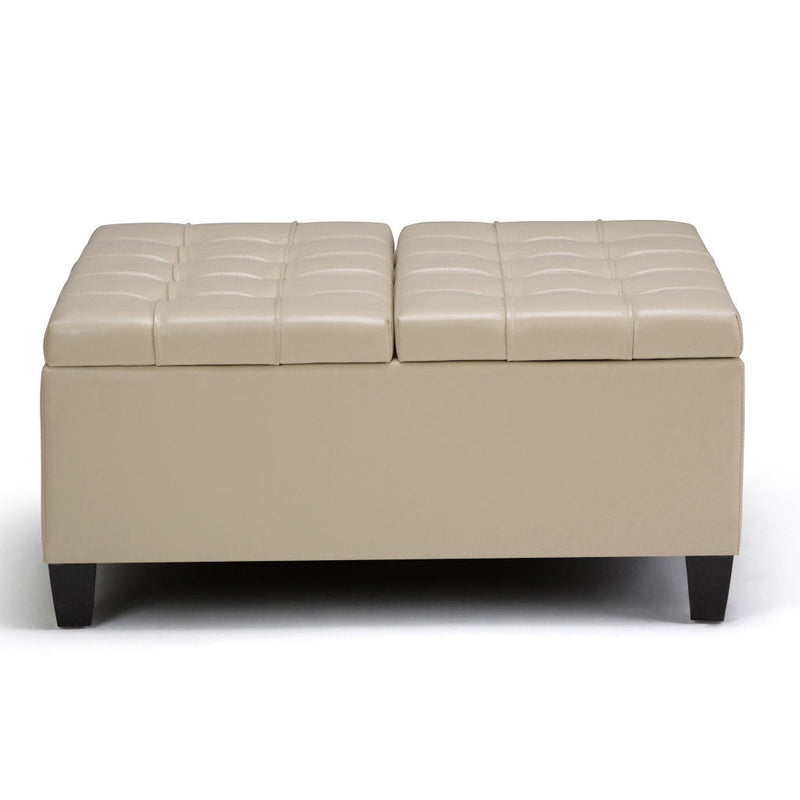 Leather Cocktail Ottoman With Storage - Cream / Espresso