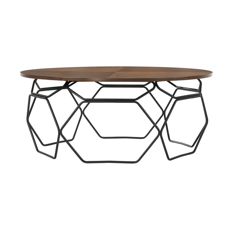 36" Solid Wood And Metal Round Coffee Table - Brown And Black