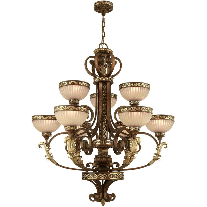 40" Nine Light Dimmable Chandelier With Shades - Bronze