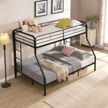 Load image into Gallery viewer, Modern Twin Over Full Metal Bunk Bed With Trundle And Dual Side Ladder And Metal Design - Black / Brown
