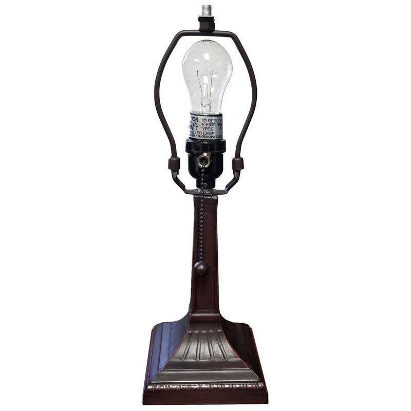 Metal Candlestick Table Lamp With Pink And Black Empire Shade - Dark Brown