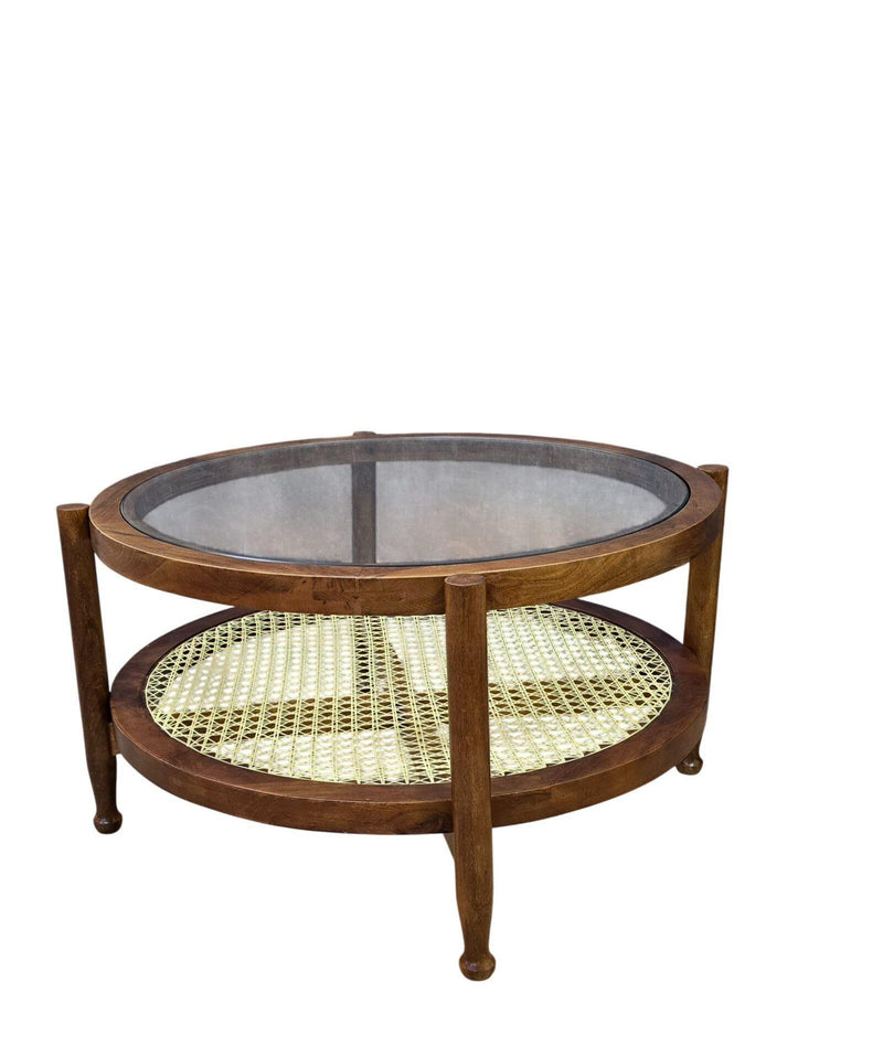 Round Coffee Table - Clear / Oak