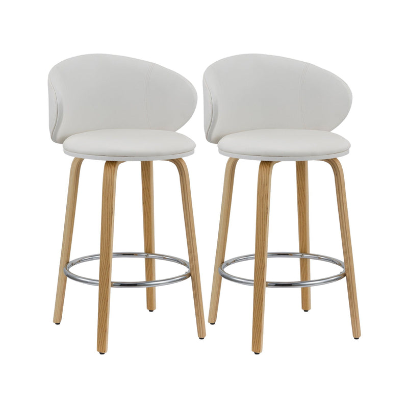 Faux Leather And Metal Low Back Counter Height Bar Chairs (Set of 2) - White And Brown