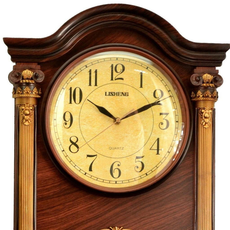 Silent Analog Ornate Wall Clock - Walnut / Gold