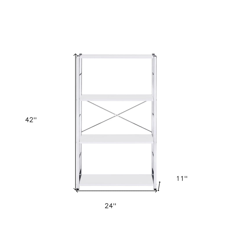 Four Tier Etagere Bookcase - White / Silver