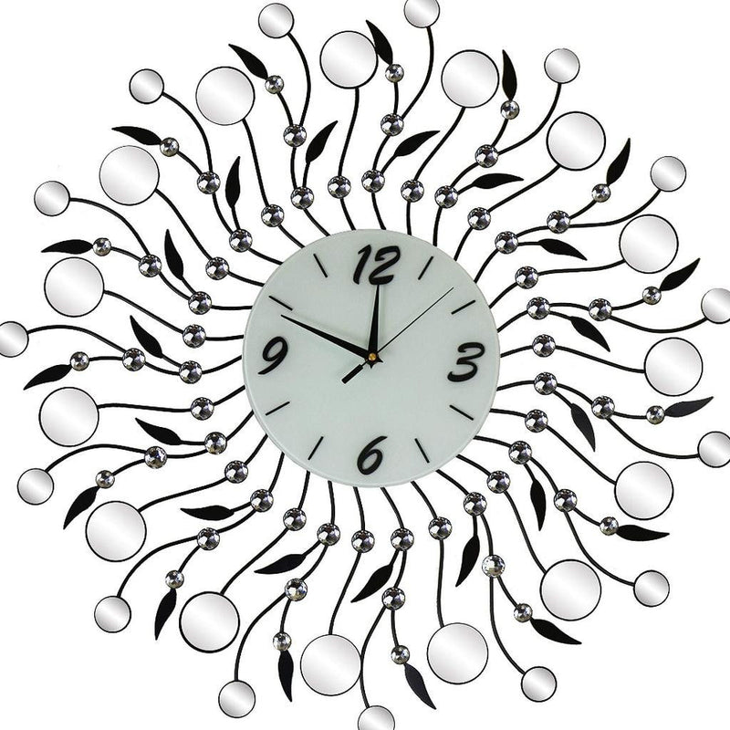Mirrored Silent Analog Round Wall Clock - Silver / Black / White