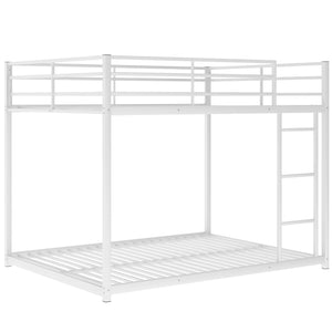 Full over Full Metal Bunk Bed, Low Bunk Bed with Ladder, White(Old SKU:MF197034AAK)