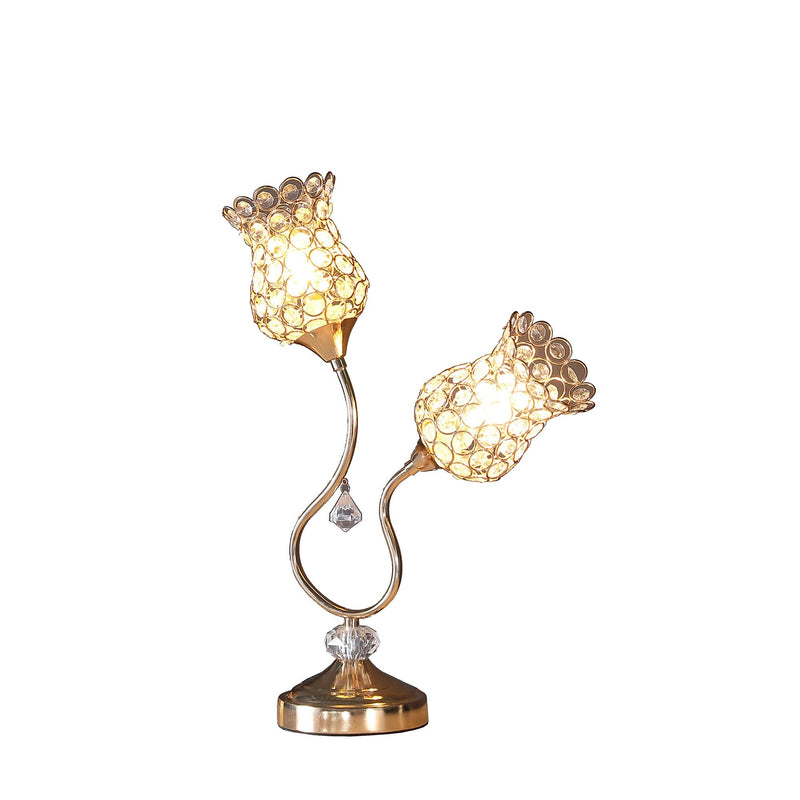 19" Two Light Bedside Table Lamp With Clear Novelty Shade - Gold