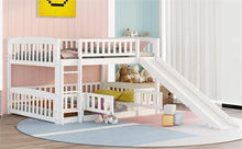 Load image into Gallery viewer, Bunk Bed with Slide,Full Over Full Low Bunk Bed with Fence and Ladder for Toddler Kids Teens White
