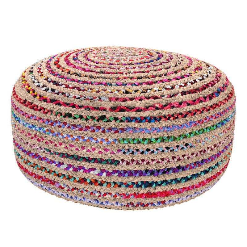 30" Jute Round Pouf Ottoman - Blue