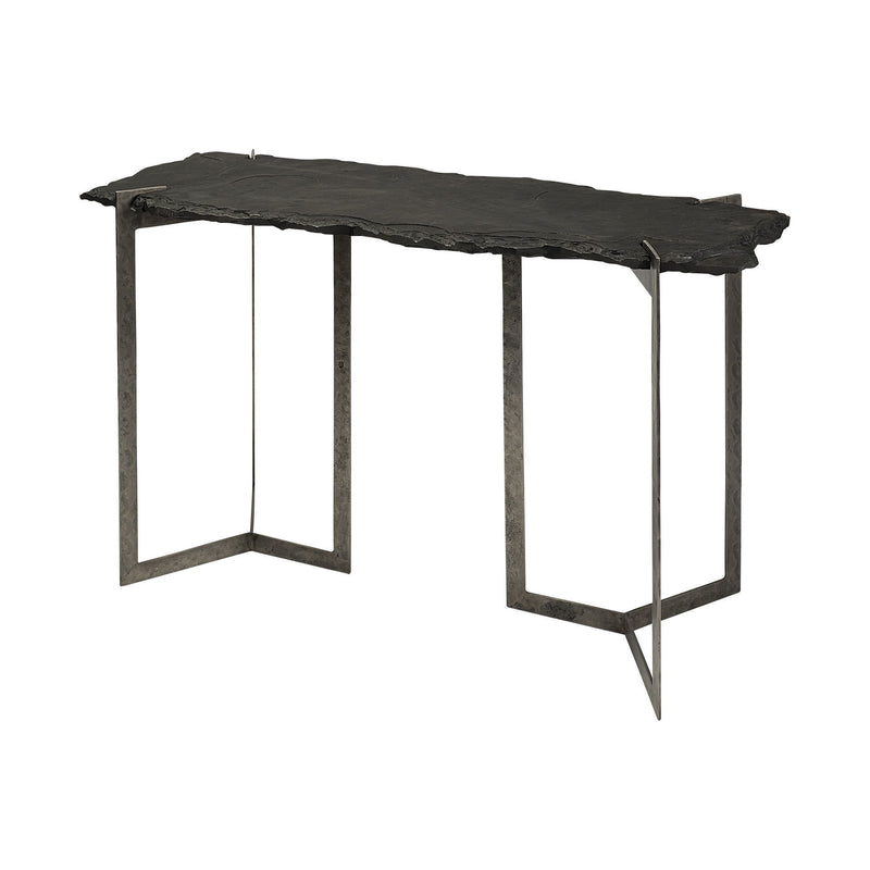 Distressed Double Pedestal Console Table - Black And Nickel Slate