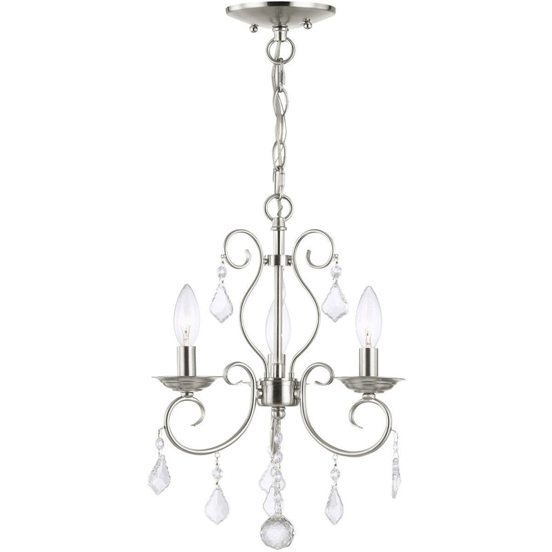 17'' Three-Light Dimmable Chandelier With Shades - Nickel / Pearl Silver