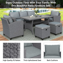 Load image into Gallery viewer, TOPMAX 6-Piece Outdoor Rattan Wicker Set Patio Garden Backyard Sofa, Chair, Stools and Table(Gray Rattan+Gray Cushion)
