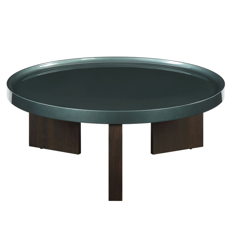 Wood Round Coffee Table - Dark Green / Oak