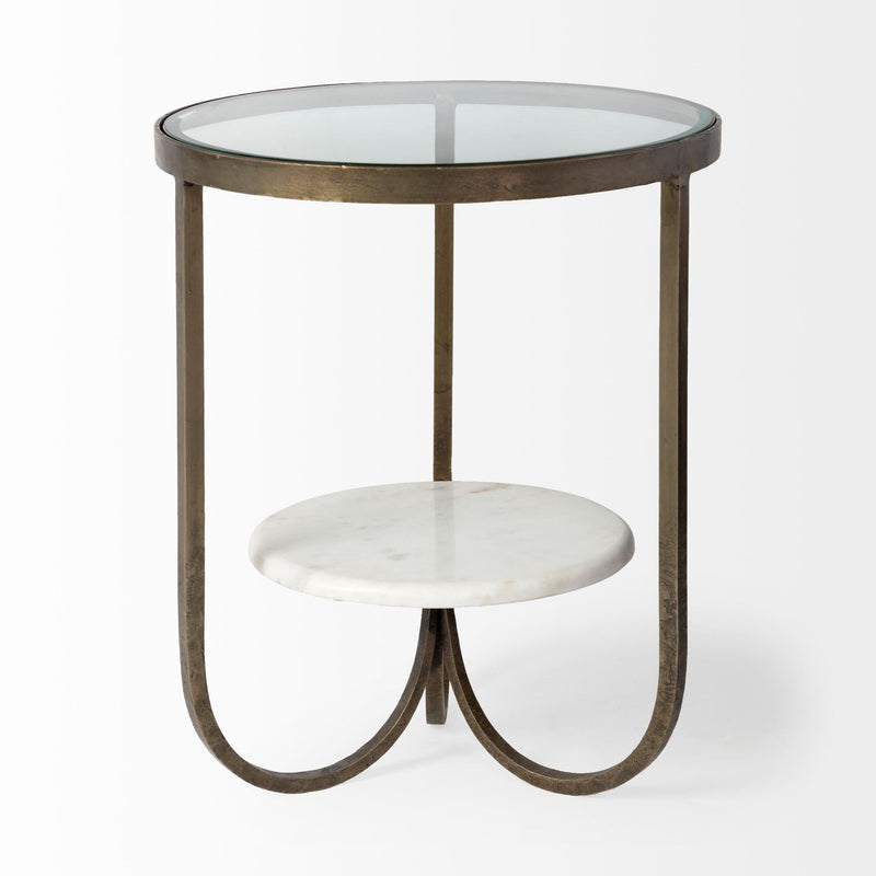 Glass Round End Table - Bronze / White