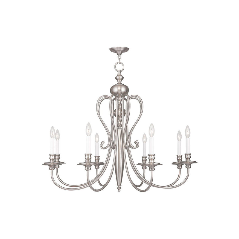 32" Eight Light Dimmable Chandelier With Shades - Nickel