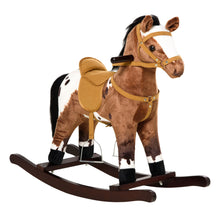 Load image into Gallery viewer, Qaba - Kids Metal Plush Ride-On Rocking Horse Chair Toy With Realistic Sounds - Dark Brown / White
